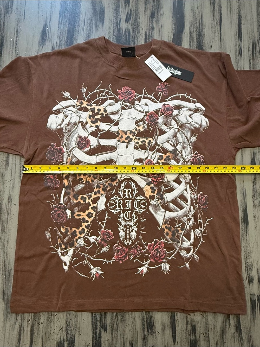 Civil Regime Men's Brown Graphic Ribcage Skeleton & Rose Tee NWT Size Large - Picture 6 of 8
